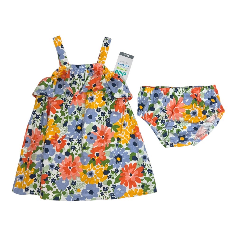 Carter's Child of Mine Baby Girl Size 6 / 9 months Dress floral Sleeveless 2 Pc